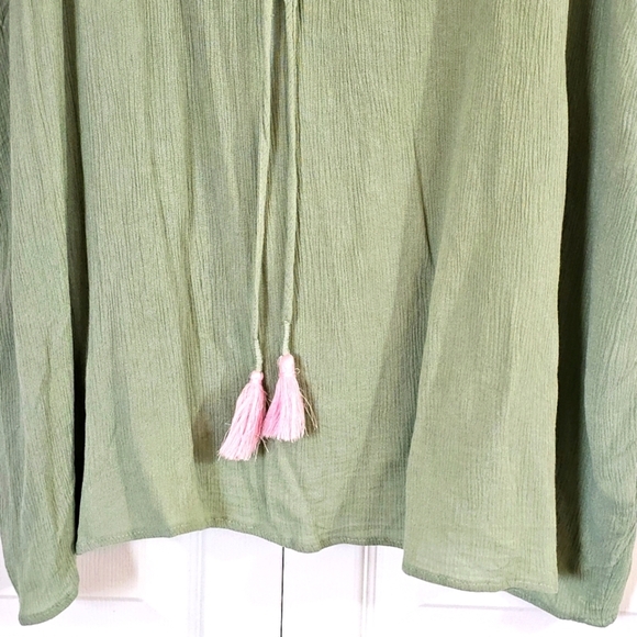 Anthropologir Floreat Green Embellished Vneck Top L Floral Embroidered Sequins - Picture 5 of 8